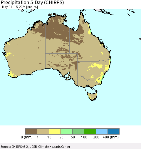 Australia Precipitation 5-Day (CHIRPS) Thematic Map For 5/11/2024 - 5/15/2024