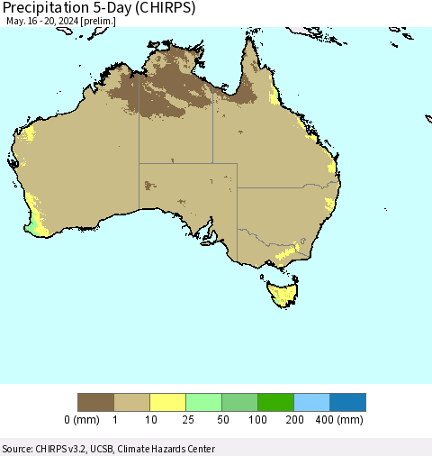 Australia Precipitation 5-Day (CHIRPS) Thematic Map For 5/16/2024 - 5/20/2024