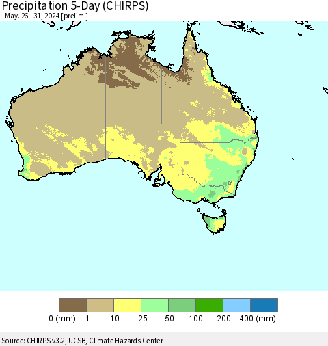 Australia Precipitation 5-Day (CHIRPS) Thematic Map For 5/26/2024 - 5/31/2024