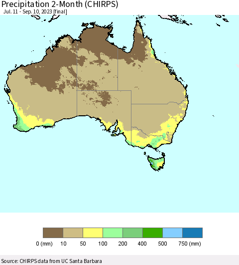 Australia Precipitation 2-Month (CHIRPS) Thematic Map For 7/11/2023 - 9/10/2023