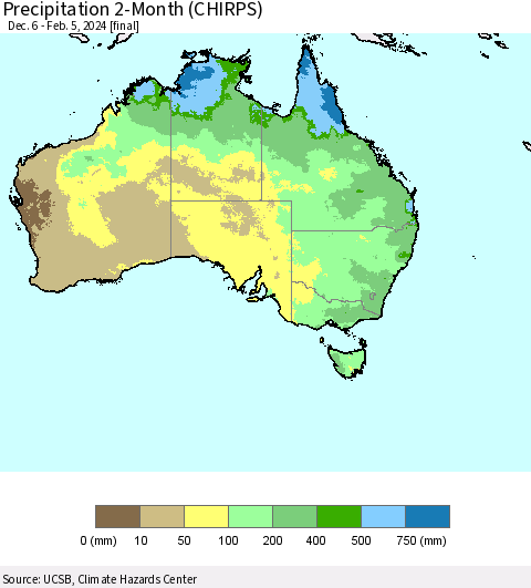 Australia Precipitation 2-Month (CHIRPS) Thematic Map For 12/6/2023 - 2/5/2024