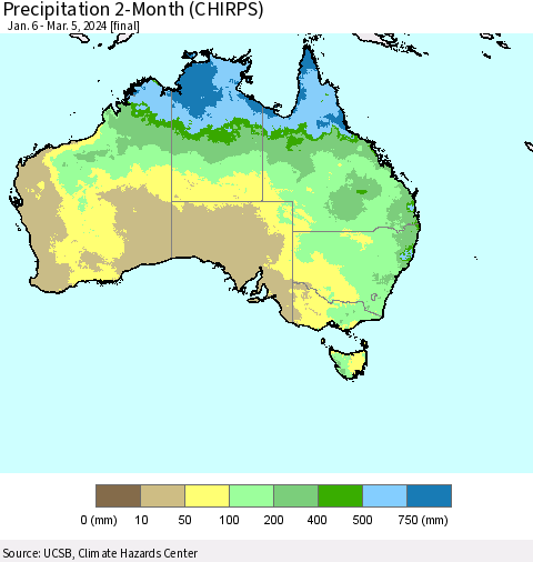 Australia Precipitation 2-Month (CHIRPS) Thematic Map For 1/6/2024 - 3/5/2024