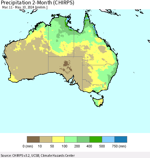 Australia Precipitation 2-Month (CHIRPS) Thematic Map For 3/11/2024 - 5/10/2024