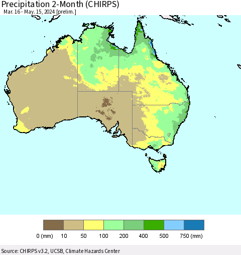 Australia Precipitation 2-Month (CHIRPS) Thematic Map For 3/16/2024 - 5/15/2024