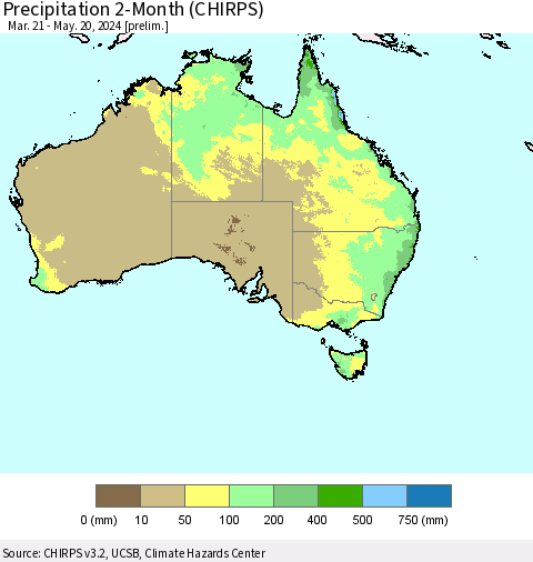 Australia Precipitation 2-Month (CHIRPS) Thematic Map For 3/21/2024 - 5/20/2024