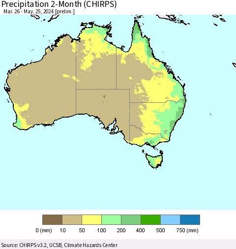 Australia Precipitation 2-Month (CHIRPS) Thematic Map For 3/26/2024 - 5/25/2024