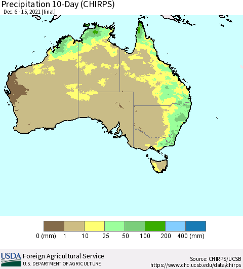 Australia Precipitation 10-Day (CHIRPS) Thematic Map For 12/6/2021 - 12/15/2021