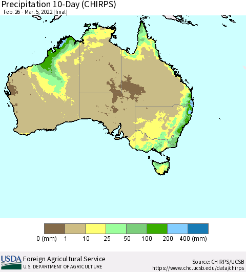Australia Precipitation 10-Day (CHIRPS) Thematic Map For 2/26/2022 - 3/5/2022