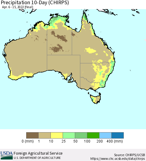 Australia Precipitation 10-Day (CHIRPS) Thematic Map For 4/6/2022 - 4/15/2022