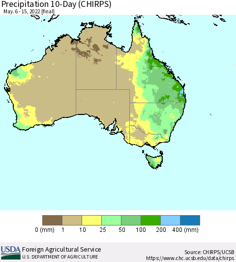 Australia Precipitation 10-Day (CHIRPS) Thematic Map For 5/6/2022 - 5/15/2022