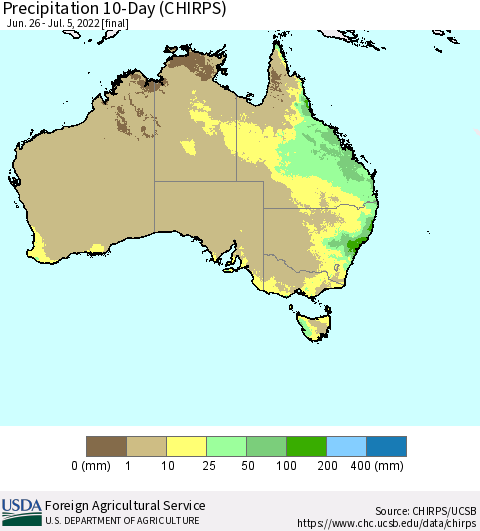Australia Precipitation 10-Day (CHIRPS) Thematic Map For 6/26/2022 - 7/5/2022