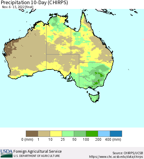 Australia Precipitation 10-Day (CHIRPS) Thematic Map For 11/6/2022 - 11/15/2022