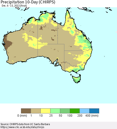 Australia Precipitation 10-Day (CHIRPS) Thematic Map For 12/6/2022 - 12/15/2022