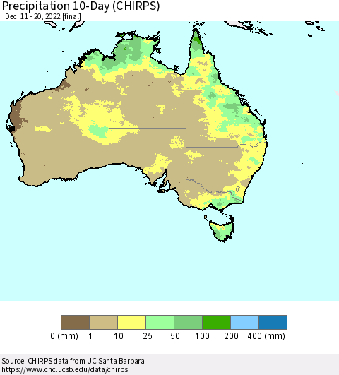 Australia Precipitation 10-Day (CHIRPS) Thematic Map For 12/11/2022 - 12/20/2022