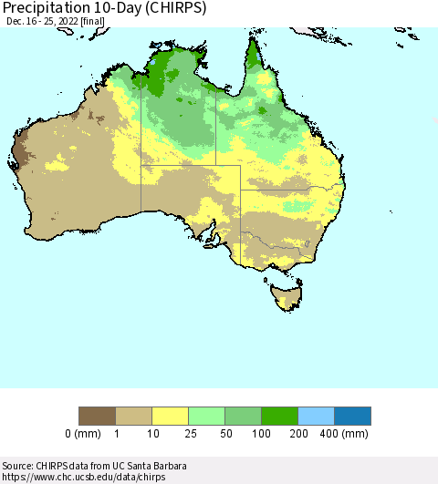Australia Precipitation 10-Day (CHIRPS) Thematic Map For 12/16/2022 - 12/25/2022
