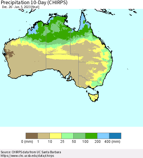 Australia Precipitation 10-Day (CHIRPS) Thematic Map For 12/26/2022 - 1/5/2023