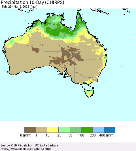 Australia Precipitation 10-Day (CHIRPS) Thematic Map For 2/26/2023 - 3/5/2023
