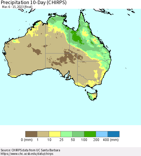Australia Precipitation 10-Day (CHIRPS) Thematic Map For 3/6/2023 - 3/15/2023