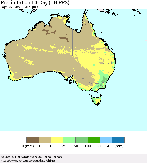 Australia Precipitation 10-Day (CHIRPS) Thematic Map For 4/26/2023 - 5/5/2023