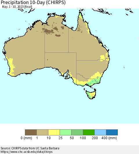 Australia Precipitation 10-Day (CHIRPS) Thematic Map For 5/1/2023 - 5/10/2023