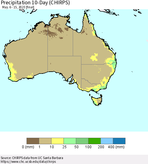Australia Precipitation 10-Day (CHIRPS) Thematic Map For 5/6/2023 - 5/15/2023