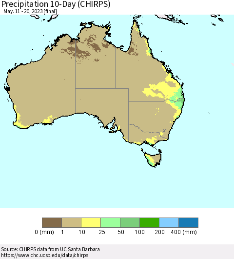 Australia Precipitation 10-Day (CHIRPS) Thematic Map For 5/11/2023 - 5/20/2023