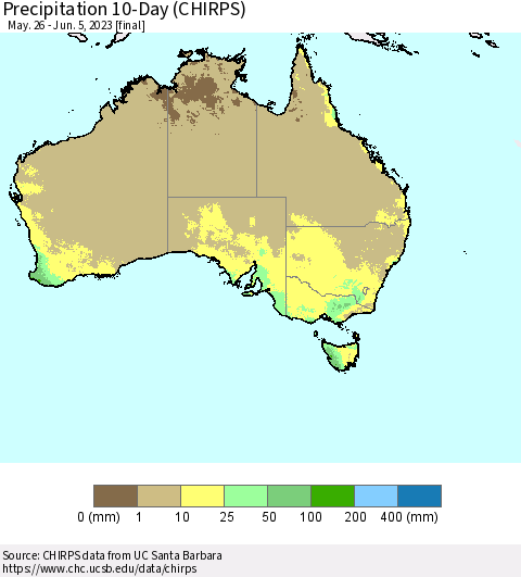 Australia Precipitation 10-Day (CHIRPS) Thematic Map For 5/26/2023 - 6/5/2023