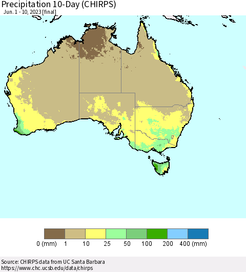 Australia Precipitation 10-Day (CHIRPS) Thematic Map For 6/1/2023 - 6/10/2023