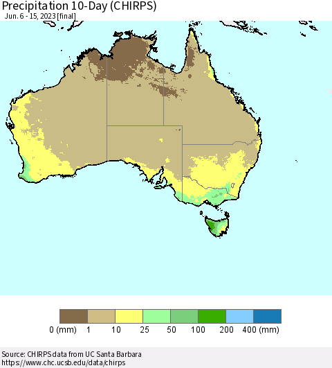 Australia Precipitation 10-Day (CHIRPS) Thematic Map For 6/6/2023 - 6/15/2023