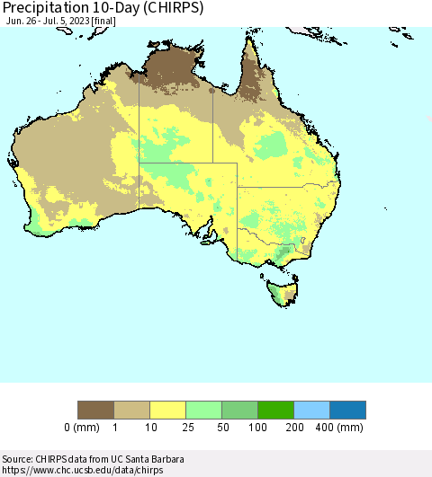 Australia Precipitation 10-Day (CHIRPS) Thematic Map For 6/26/2023 - 7/5/2023
