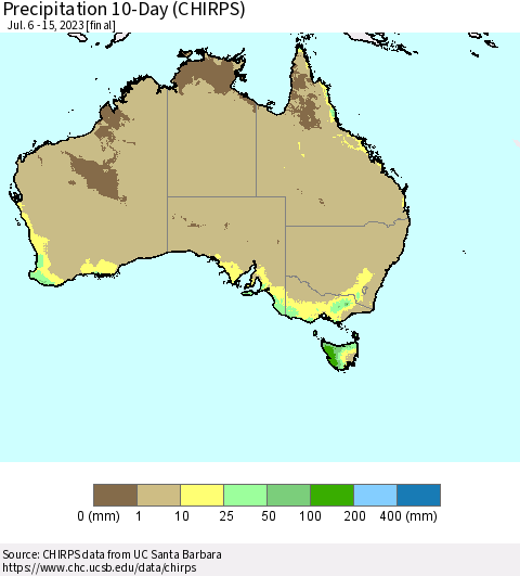Australia Precipitation 10-Day (CHIRPS) Thematic Map For 7/6/2023 - 7/15/2023