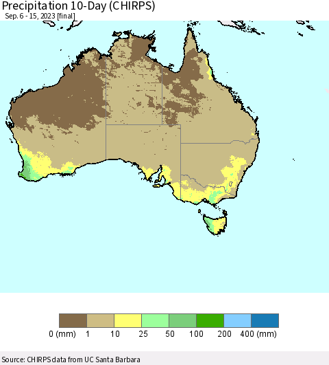 Australia Precipitation 10-Day (CHIRPS) Thematic Map For 9/6/2023 - 9/15/2023