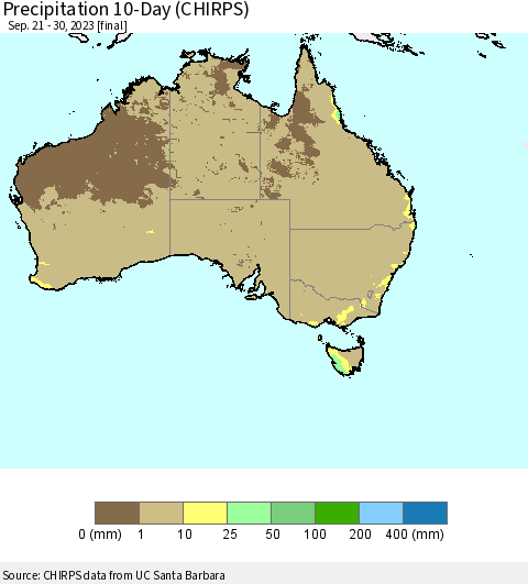 Australia Precipitation 10-Day (CHIRPS) Thematic Map For 9/21/2023 - 9/30/2023
