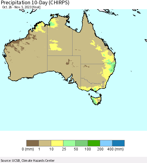 Australia Precipitation 10-Day (CHIRPS) Thematic Map For 10/26/2023 - 11/5/2023