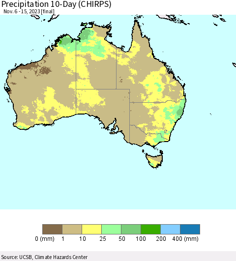 Australia Precipitation 10-Day (CHIRPS) Thematic Map For 11/6/2023 - 11/15/2023