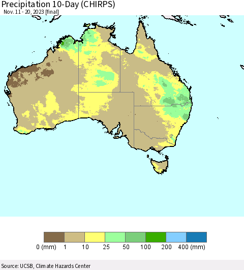 Australia Precipitation 10-Day (CHIRPS) Thematic Map For 11/11/2023 - 11/20/2023