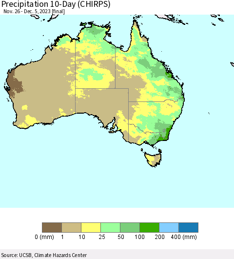 Australia Precipitation 10-Day (CHIRPS) Thematic Map For 11/26/2023 - 12/5/2023