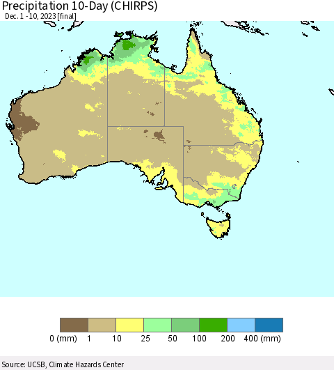 Australia Precipitation 10-Day (CHIRPS) Thematic Map For 12/1/2023 - 12/10/2023