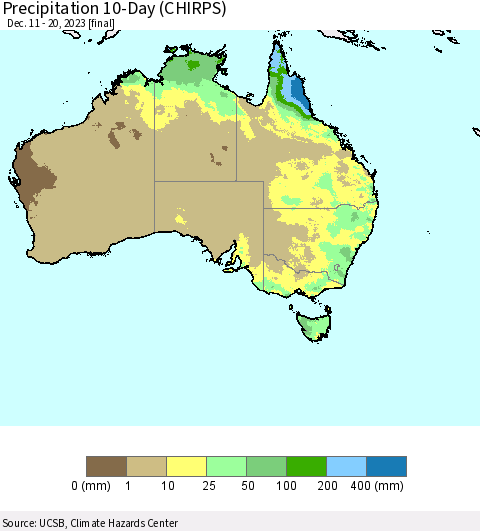 Australia Precipitation 10-Day (CHIRPS) Thematic Map For 12/11/2023 - 12/20/2023
