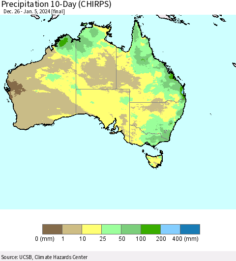 Australia Precipitation 10-Day (CHIRPS) Thematic Map For 12/26/2023 - 1/5/2024