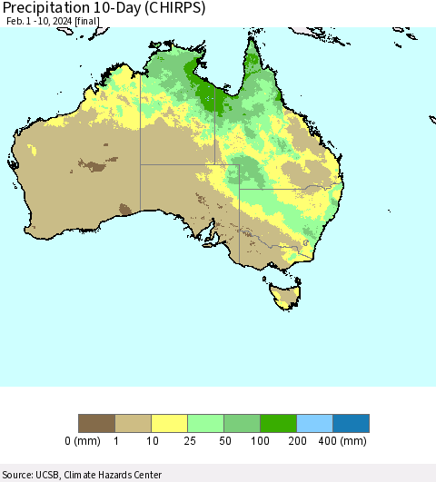 Australia Precipitation 10-Day (CHIRPS) Thematic Map For 2/1/2024 - 2/10/2024