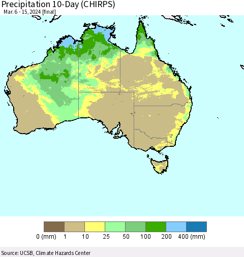 Australia Precipitation 10-Day (CHIRPS) Thematic Map For 3/6/2024 - 3/15/2024