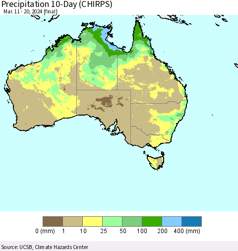 Australia Precipitation 10-Day (CHIRPS) Thematic Map For 3/11/2024 - 3/20/2024