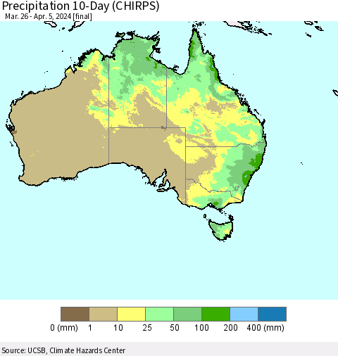 Australia Precipitation 10-Day (CHIRPS) Thematic Map For 3/26/2024 - 4/5/2024