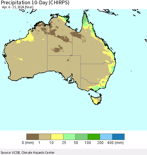 Australia Precipitation 10-Day (CHIRPS) Thematic Map For 4/6/2024 - 4/15/2024