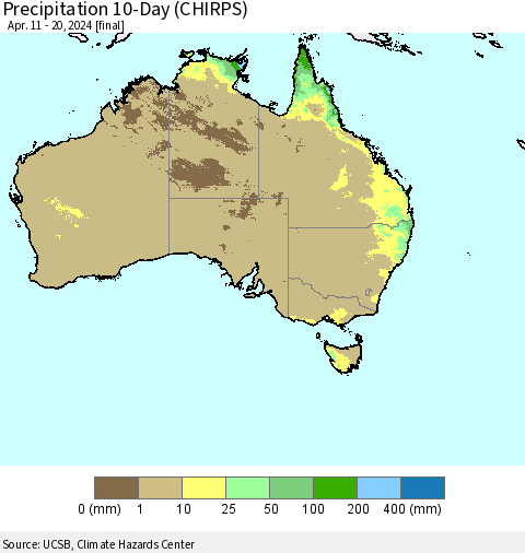 Australia Precipitation 10-Day (CHIRPS) Thematic Map For 4/11/2024 - 4/20/2024