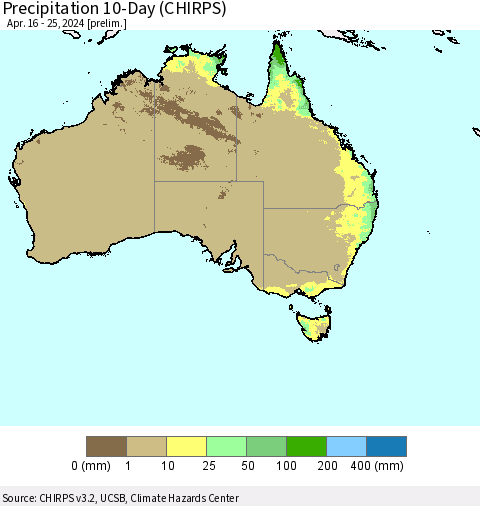 Australia Precipitation 10-Day (CHIRPS) Thematic Map For 4/16/2024 - 4/25/2024