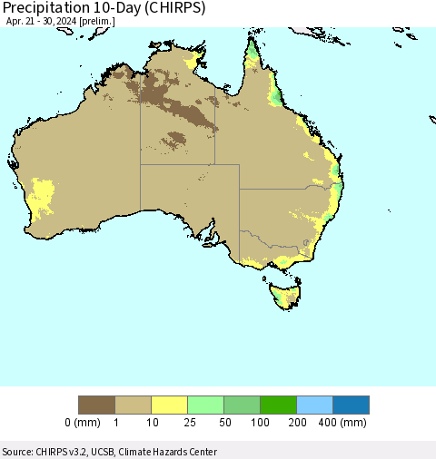 Australia Precipitation 10-Day (CHIRPS) Thematic Map For 4/21/2024 - 4/30/2024