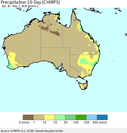 Australia Precipitation 10-Day (CHIRPS) Thematic Map For 4/26/2024 - 5/5/2024