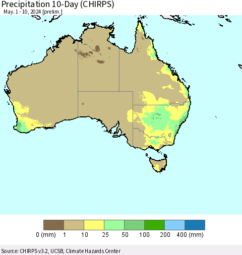 Australia Precipitation 10-Day (CHIRPS) Thematic Map For 5/1/2024 - 5/10/2024